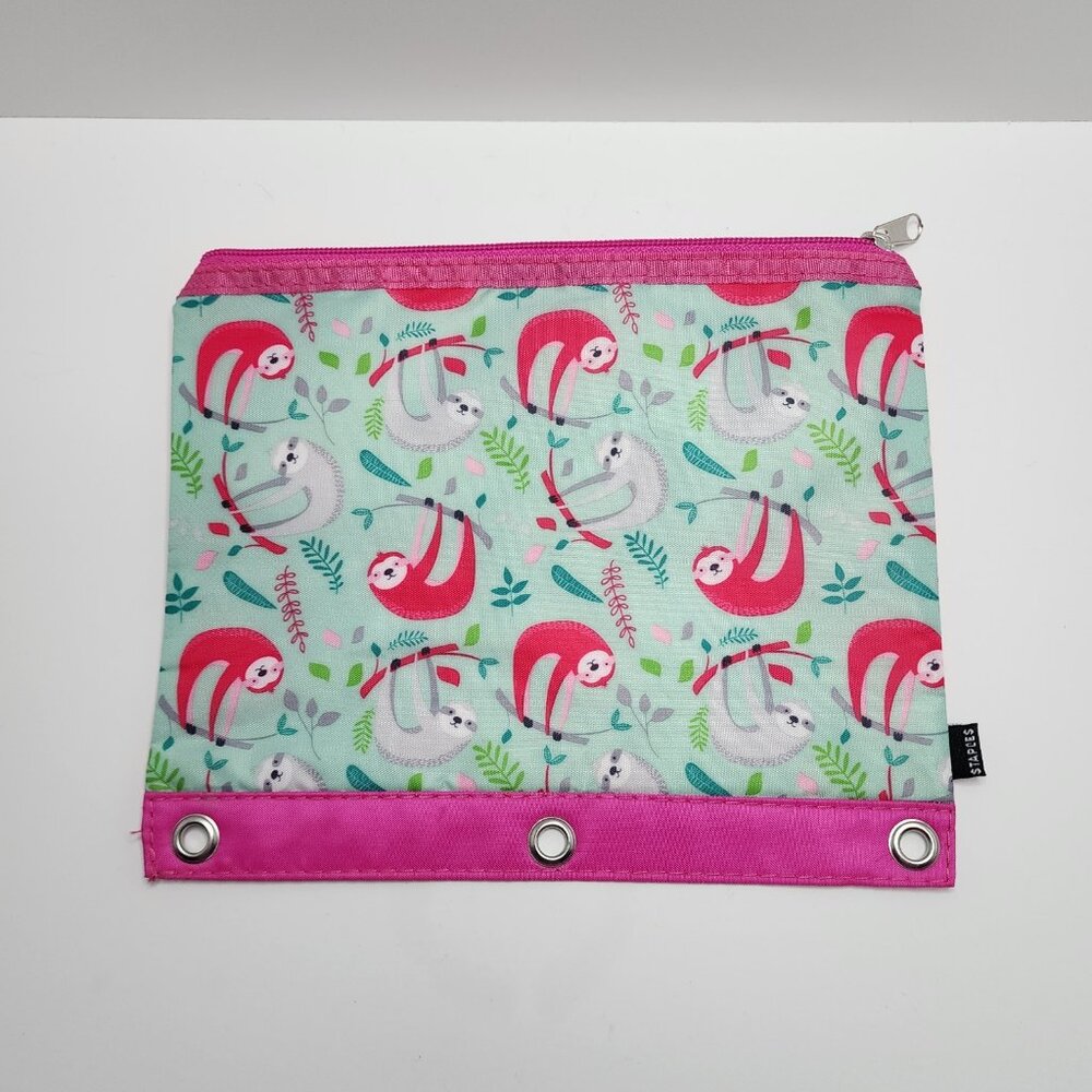 Cute Sloth Pencil Case | Attaches to 3 Ring Binder | Pink School Supplies NEW